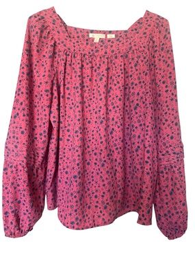 LC Lauren Conrad Pink Floral Long Sleeve Square Neck Blouse